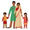 Indian family. Indian man and woman with boy and girl kids in traditional national clothes.