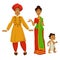 Indian family woman in sari and man in turban baby in diaper