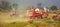 Indian farmers working in the field for to harvesting mustard.