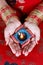 Indian Festival Diwali Diya Lamp in Female Hand