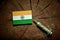 Indian flag on a stump with syringe injecting money