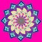 INDIAN FLOWER MANDALA IN PURPLE, YELLOW GREEN BLUE. NAIVE IMAGE, VINTAGE STYLE