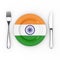 Indian Food or Cuisine Concept. Fork, Knife and Plate with India Flag. 3d Rendering