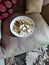 Indian food meal dahi shawl curd rice with dal chawal on plate with spoon