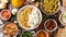 Indian food selection dishes