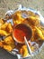 Indian fresh food in samosa frying oil