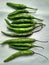 Indian fresh natural green chilies with white background. kushinagar uttar pradesh