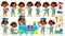 Indian Girl Kindergarten Kid Poses Set Vector. Hindu. Playing With Railway Train. Child Expression. Activity. For Banner