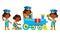 Indian Girl Kindergarten Kid Set Vector. Hindu. Asian. Friendly Little Children. Playing With Railway Train. Cute, Comic