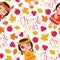 Indian girls, apples and maple leaves vector cartoon suitable for thanksgiving wallpaper design