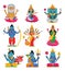 Indian god vector hindu godhead of goddess character and hinduism godlike idol Ganesha in India illustration set of