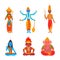 Indian Gods and Deity with Vishnu and Ganesha Sitting in Lotus Pose and Standing Vector Set