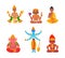 Indian Gods and Deity with Vishnu, Shiva, Brahma, Ganesha and Sitting Buddha Vector Set
