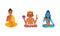 Indian Gods Set, Brahma, Sitting Buddha, Shiva Idols Cartoon Vector Illustration