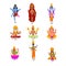 Indian Gods set, Shiva, Igny, Vishnu, Ganesha, Indra, Soma, Brahma, Surya, Yama god cartoon characters vector