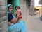 Indian Grandmother playing with her Grandchild in village