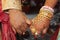 Indian Hindu Couple holding each other hands during their marriage