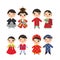 Indian Japanese Koreans Vietnamese Kawaii boy and girl in national costume. Cartoon children in traditional dress isolated on