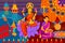 Indian lady with diya Happy Diwali festival background kitsch art India