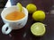 The Indian Lemon Tea.Indian Masala Chai in White Cup