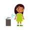 Indian little girl does not like the bad smell from the trash can.
