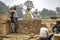 An Indian male laborer constructs and restores the Buddha\\\'s cloister at the Chetuwan Maha Vihara Temple in Savatthi, India