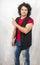 Indian male model wearing red tshirt side hand pose