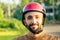 Indian man wear helmet and ready to driving explore india attractions of Goa