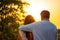 Indian Married couple embracing during the sunset