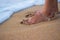 Indian married women wears Anklet, toe ring and standing towards sea