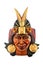 Indian Mayan Aztec ceramic painted mask isolated on white