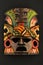 Indian Mayan Aztec wooden carved painted mask on black