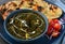 Indian meal-Palak Paneer served with roti and salad