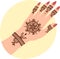 Indian mehendi for wedding on woman hand, henna art in arabic culture vector illustration
