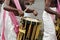 Indian Men Play Traditional Percussion Instrument In Kochi Kerala