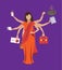 Indian Multitasking woman balancing life with multiple hands vector illustration