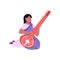 Indian musician playing sitar flat color vector faceless character