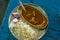 Indian mutton curry with rice at local dhaba in himalayas