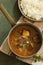 Indian Mutton Lamb curry served with rice