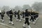 Indian Navy soldier\'s contingent marches during the Republic day rehearsal at Rajpath, New Delhi.