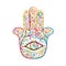 Indian ornate hand Hamsa, symbol.