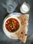 Indian Pakistani food delicious  chickpea gravy with wheat bread