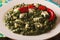 Indian Palak paneer in spicy spinach with cheese close-up. horizontal