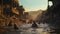 Indian people bathing in holy river Ganges at sunset, Varanasi, India