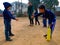 indian play school kids playing cricket at ground in India January 2020