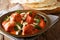 Indian popular food Butter Chicken Murgh Makhani with spicy sauce, almonds and cilantro close-up on a plate with roti on