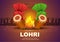 Indian Punjabi festival of lohri celebration fire background with decorated drum and hat. vector illustration design