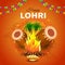 Indian Punjabi festival of lohri celebration fire background with decorated drum and sugar cane. vector illustration design