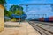 Indian Railways Station With Train, Platform, Overbridge & Nature 02.