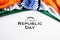 Indian republic day concept. Indian flag with the text Happy republic day against a white background. 26 January